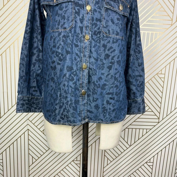 Current/Elliott‎ The Perfect Shirt in Indigo Leopard Denim Size US 0 / XS - Picture 4 of 12